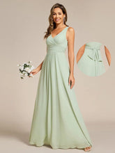 Simple V-Neck Sleeveless Pleated Chiffon Bridesmaid Dress